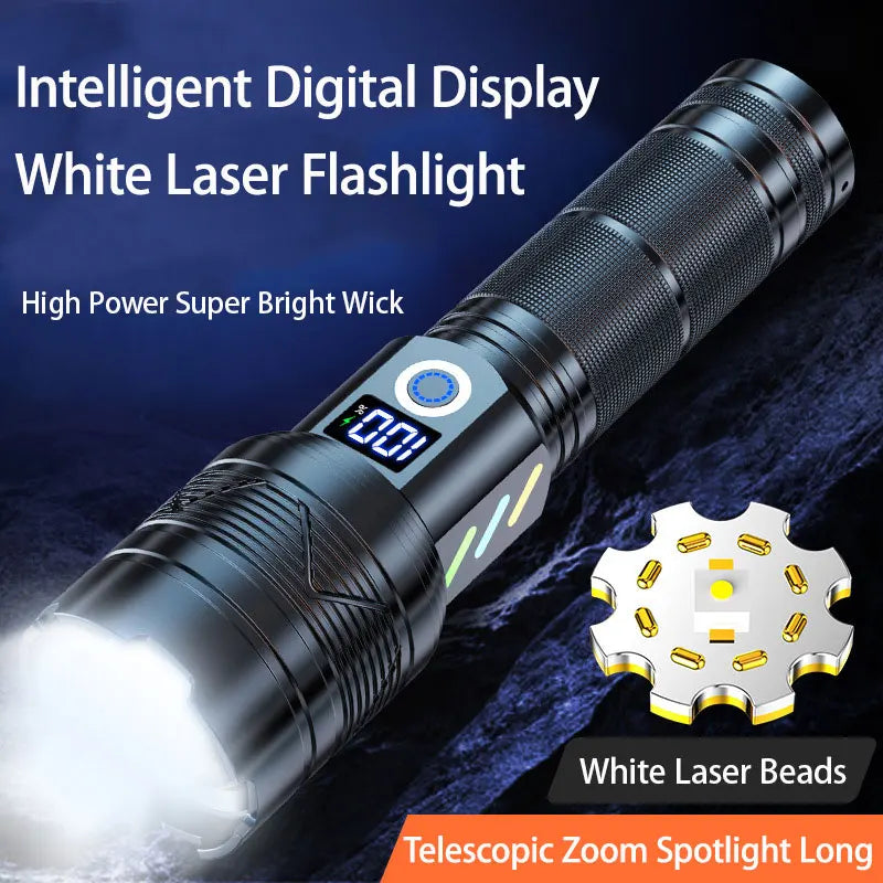 Super Bright Laser Flashlight Zoomable USB Rechargeable Torch Lamp 5 Lighting Modes Outdoor Adventure Long Range Flashlight