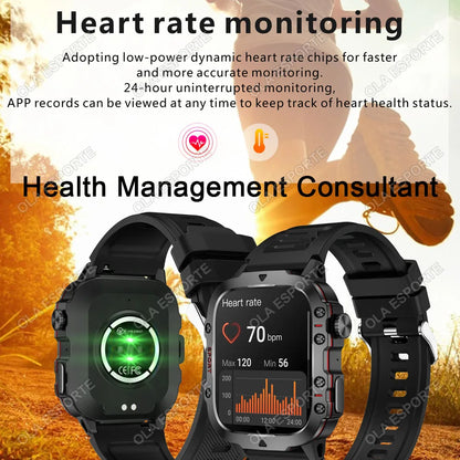 2025 New Military Smart Watch Men IP68 5ATM Outdoor Sports Fitness Tracker Health Monitoring 2.01Inch Bluetooth Calls Smartwatch