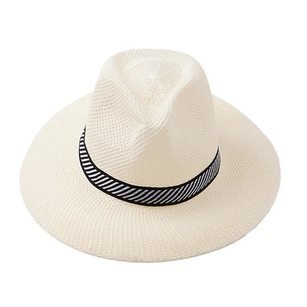 Fashion Unisex Panama Straw Hat Men Women Summer Casual Beach Flat Straw Hat Sunshade Wide Brim Jazz Fedora Cowboy Sun Hat