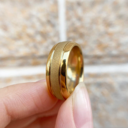 Men's Golden Color Wedding Rings 8mm Tungsten Carbide Frosted Band Charm Jewelry for Men Size 7-13