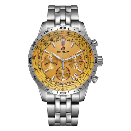 BERNY Aviation Pilot Men's Watches Quartz Chronograph Watch Date Sapphire Super Luminous Luxury Brand Dress Man Wristwatch