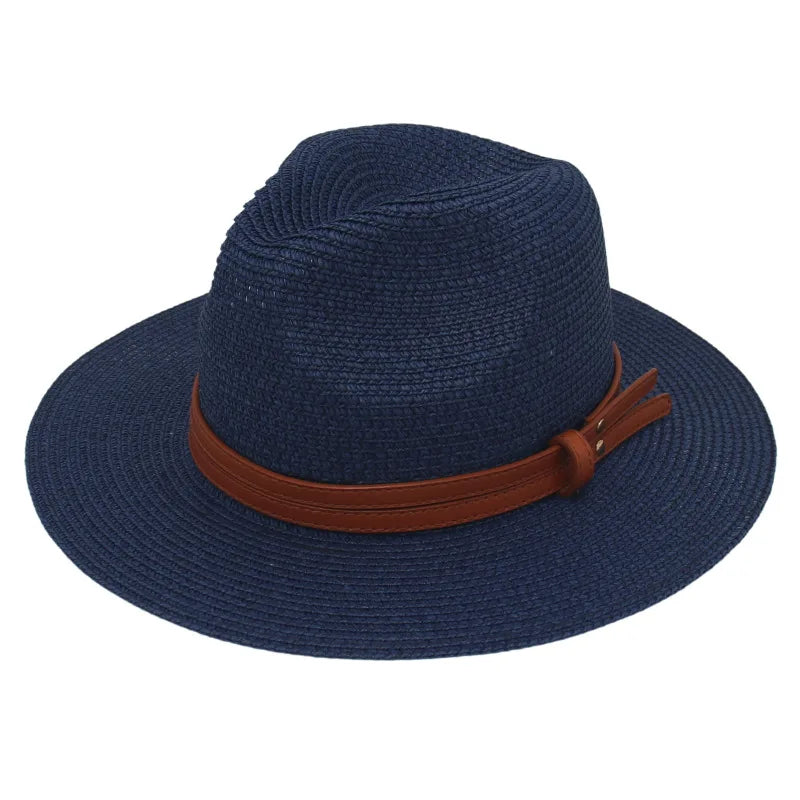 Summer Straw Sun Hat Panama Hats Grass Knitted Gift Hat Breathable Leisure Jazz Hat European American Style Straw Hat Beach Caps - Kimlud