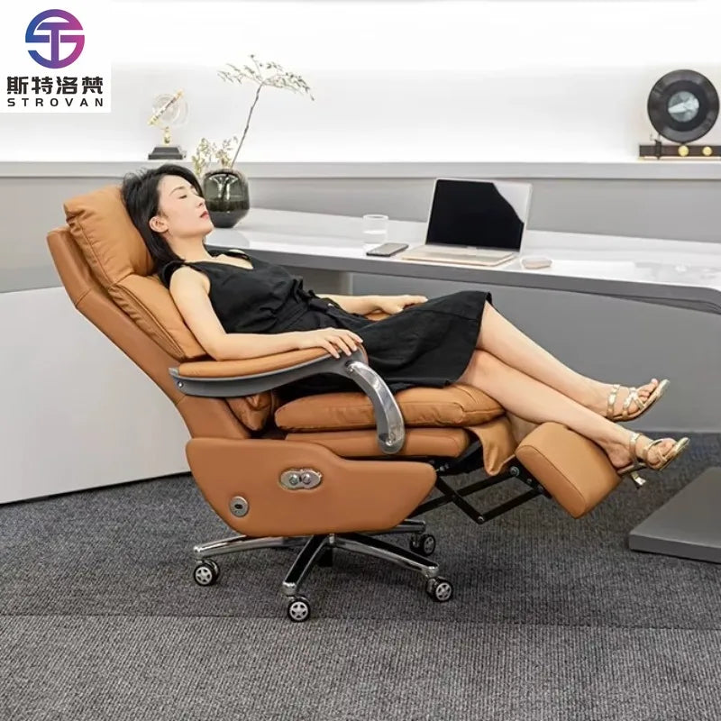 Contemporary Luxury Office Chair Ergonomic Conference Reception Chair with Electric Massage Feature Leather Design for Boss - Kimlud