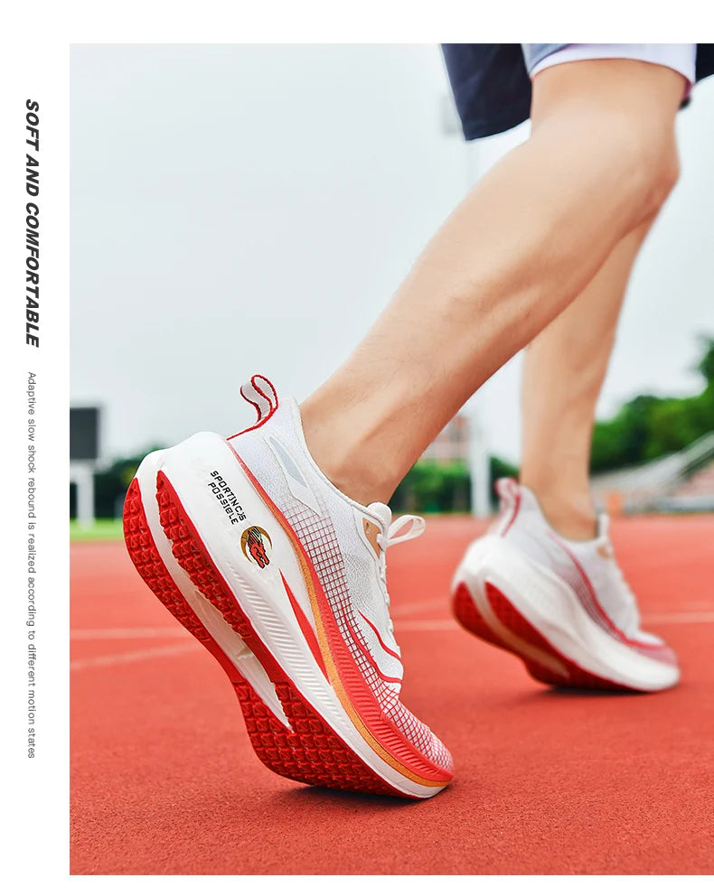 Fashion men's and women's sports running shoes casual breathable mesh surface carbon plate support wear-resistant rubber outsole