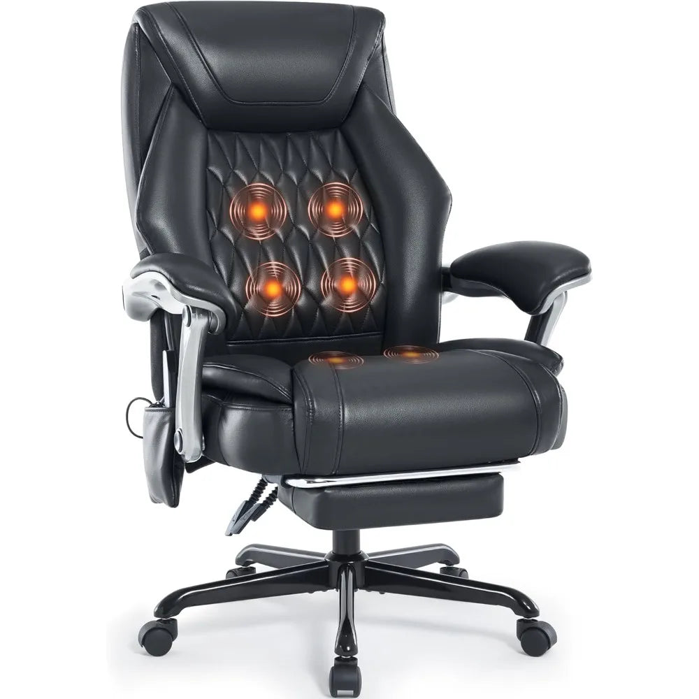 Reclining Office Chair with Massage & Heat & Footrest, 6-Point Vibrations, Ergonomic Executive Computer Desk Chair with Padded S