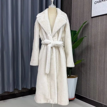 Tuularose Faux Fur Long Coat Women's Lace-up Thickened Long Fur Coat Jacket 2025 Winter Fluffy Plush Warm Lapel Vintage...