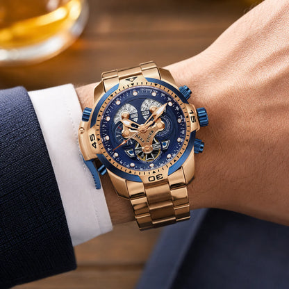 Reef Tiger Men's 46mm Automatic Mechanical Watch with Luminous Hands/Markers, Sapphire Crystal, and Year/Month/Day/Date Display