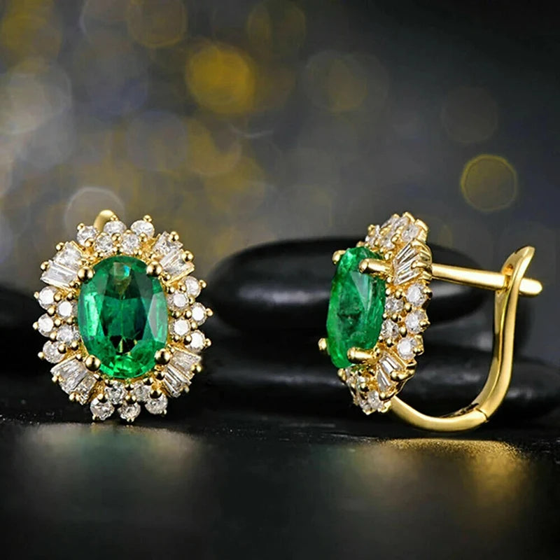 Huitan Oval Green Cubic Zircon Earrings for Women New Trendy Temperament Female Ear Accessories Party Luxury Jewelry...