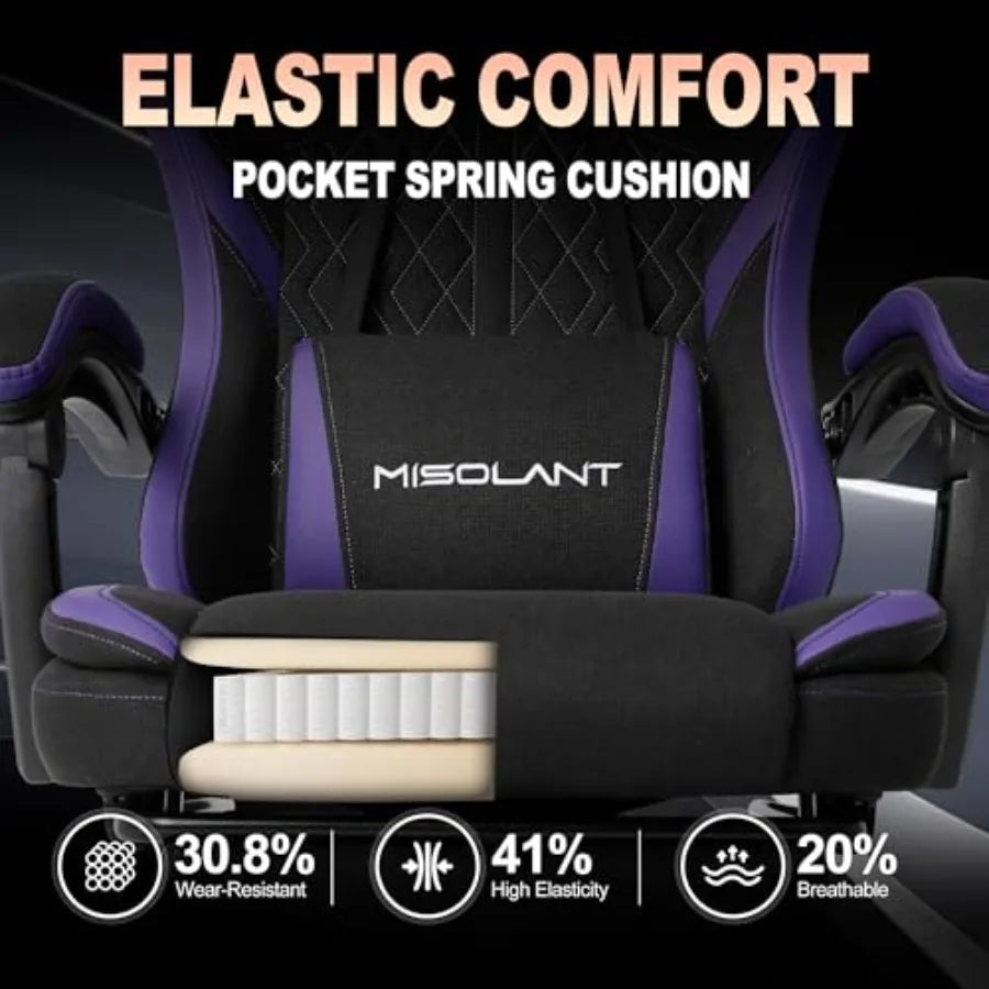 Gaming Chair Fabric Gamer Chair with footrest for Adults High Back Ergonomic Computer Game Chair with Adjustable Headrest and M