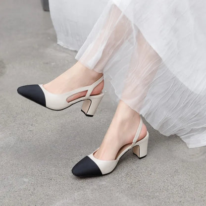 LeShion Of Chanmeb 33-43 Women Luxury Brand Designer Shoes Woman High Heeled Genuine Leather Slingbacks Beige Nude Pumps Classic - Kimlud