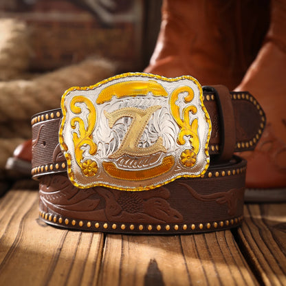 A men's and women's casual retro belt Western style! PU leather belt with metal buckle, suitable for daily work wear