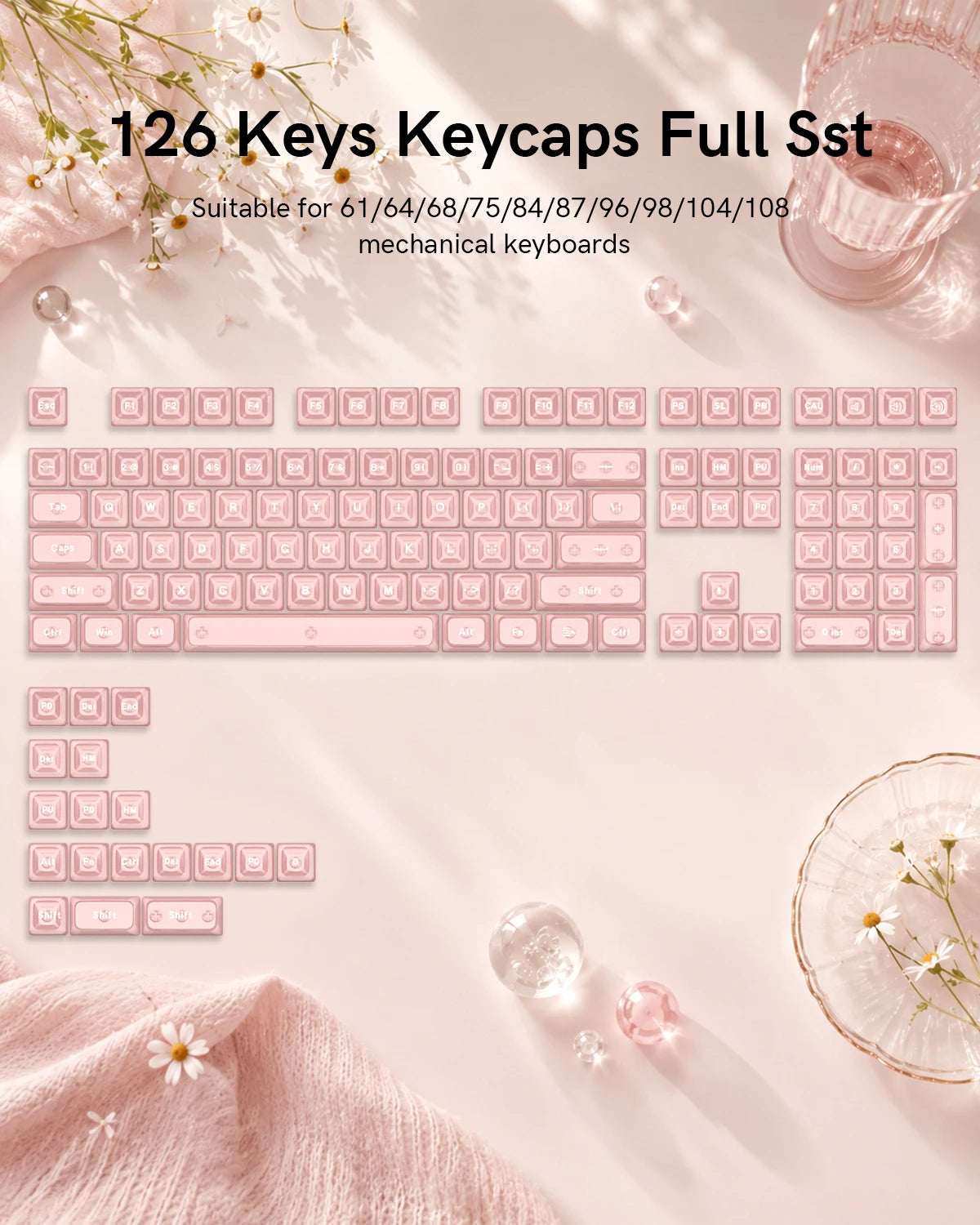 Womier Ice Cube Keycap 126 Keys Diamond RGB Shine Through Keycaps ASA Profile Transparent Custom Keycaps for Mechanical...