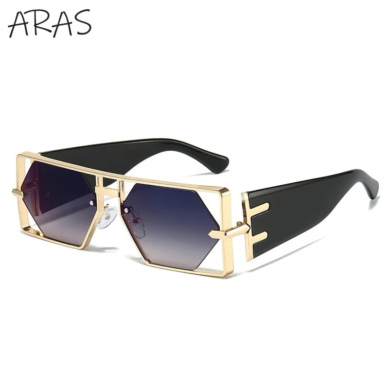 Steampunk Rectangle Sunglasses Women Men 2026 Luxury Hollow Metal Frame Sun Glasses Vintage Punk Hexagon Eyewear UV400...