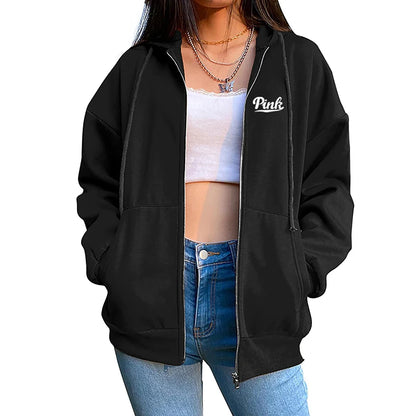 New Style Women's Zipper Cardigan Coat Printed Casual Sports Hooded Sweatshirt Jogging Clothing Women's High-Quality Clothing
