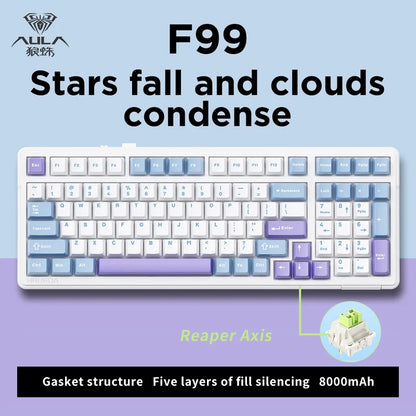 Aula F99 Pro Mechanical Keyboard Bluetooth 5.0/2.4g Wireless/Wired 100 Keys Pbt Keycaps Hot Swap Gasket Customized Game Keyboard
