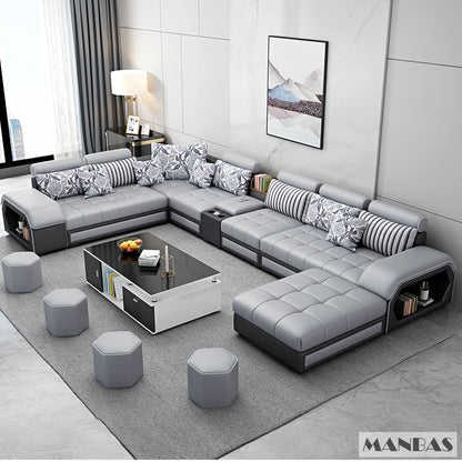 MINGDIBAO Fabric Sofa Set Furniture Living Room Sofa Set with USB and Stools / Big U Shape Cloth Couch Sofas for Home...