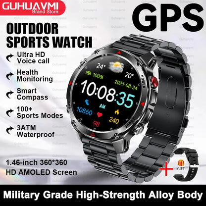 2025 New Outdoor Sport Smart Watch Men HD AMOLED Screen  Six Star GPS Positioning Heart Rate Bluetooth Call IP69/5ATM SmartWatch