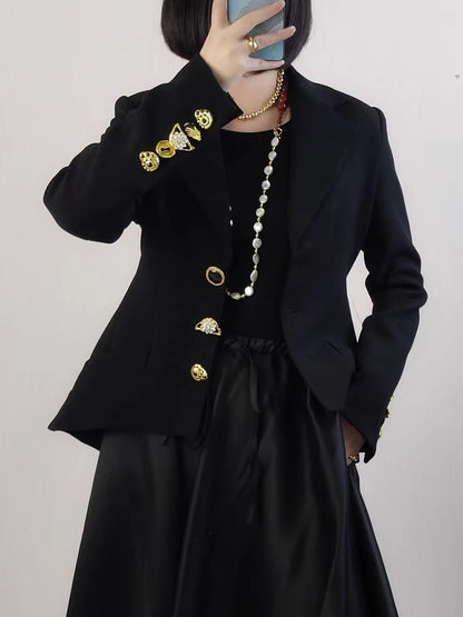 TWOTWINSTYLE Solid Spliced Lace Up Slimming Jackets For Women Lapel Long Sleeve Tunic Temperament Patchwork Button Coat Female - Kimlud