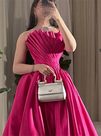 CustomizedProm Dresses Elegant Strapless Ball Gown Draped Shirred Open Back Taffeta Occasion Evening  Vestidos De Ocasião Formal