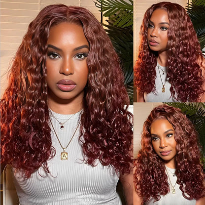 Reddish Brown Deep 13x6 HD Lace Frontal Wig Water Wave Human Hair Wig 250 Density For Black Women Wave Human Hair Wigs |...
