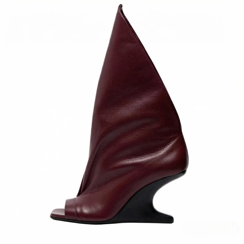 2026 European and American Women's Trendy, Niche, Personalized, Unique, Sloping, Sexy, Open Toed, Fishmouth, Sleeve Short Boots - Kimlud