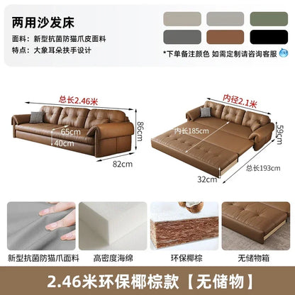 European Living Room Sofa Bed Brown Faux Leather Italian Modern Sleeper Double Couch Chaise Lounge Small Divano Letto...