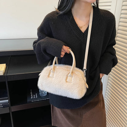 2025 Latest Winter Warm Soft Plush Top-handle Bags For Women All-match Designer Purses And Handbag Luxury Shoulder Crossbody Bag