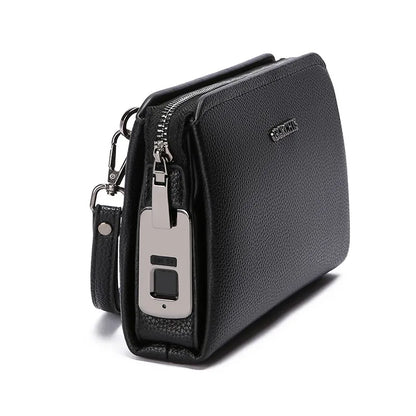 Leather Wallet FL-V1 Men Business Clutch Bag Smart Fingerprint lock Security Anti Theft Handbag Black Safety Men Wallet...