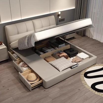 Storage Leather Double Bed Modern Minimalist Frame Luxury Double Bed Cheap Storage Camas Matrimoniales Bedroom Furniture...