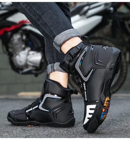 Men Mountain Riding Shoe Outdoor Buckle Casual Shoes Couple's Style Women High Top Motorcycle Shoes Fashionable Motorcycle Shoes - Kimlud