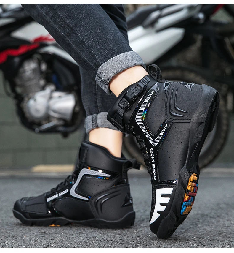 Men Mountain Riding Shoe Outdoor Buckle Casual Shoes Couple's Style Women High Top Motorcycle Shoes Fashionable Motorcycle Shoes - Kimlud
