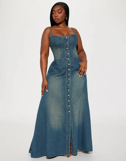 Long Dress Women Denim Dresses Sling Strapless A Line Vestidos Y2k Streetwear Sleeveless Sexy Elegant Party Night Work 2026 - Kimlud