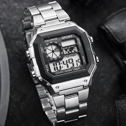 MAYZHISU Classic Men's Digital Watches Luxury Stainless Steel Strap Sport Watches Men Military Clock LED Sport Wristwatch - Kimlud