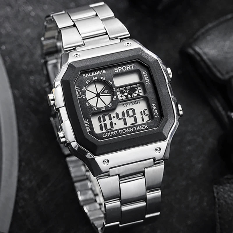MAYZHISU Classic Men's Digital Watches Luxury Stainless Steel Strap Sport Watches Men Military Clock LED Sport Wristwatch - Kimlud