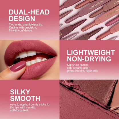 2 in 1 Matte Red Lipliner Waterproof Nude Matte Lip Liner Pencil Double Head Lipstick Pen Long Lasting Lips Outline Stick Makeup