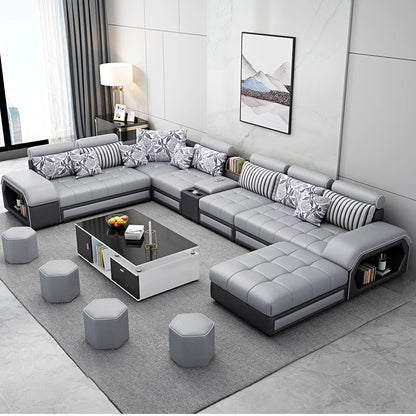 MINGDIBAO Fabric Sofa Set Furniture Living Room Sofa Set with USB and Stools / Big U Shape Cloth Couch Sofas for Home...