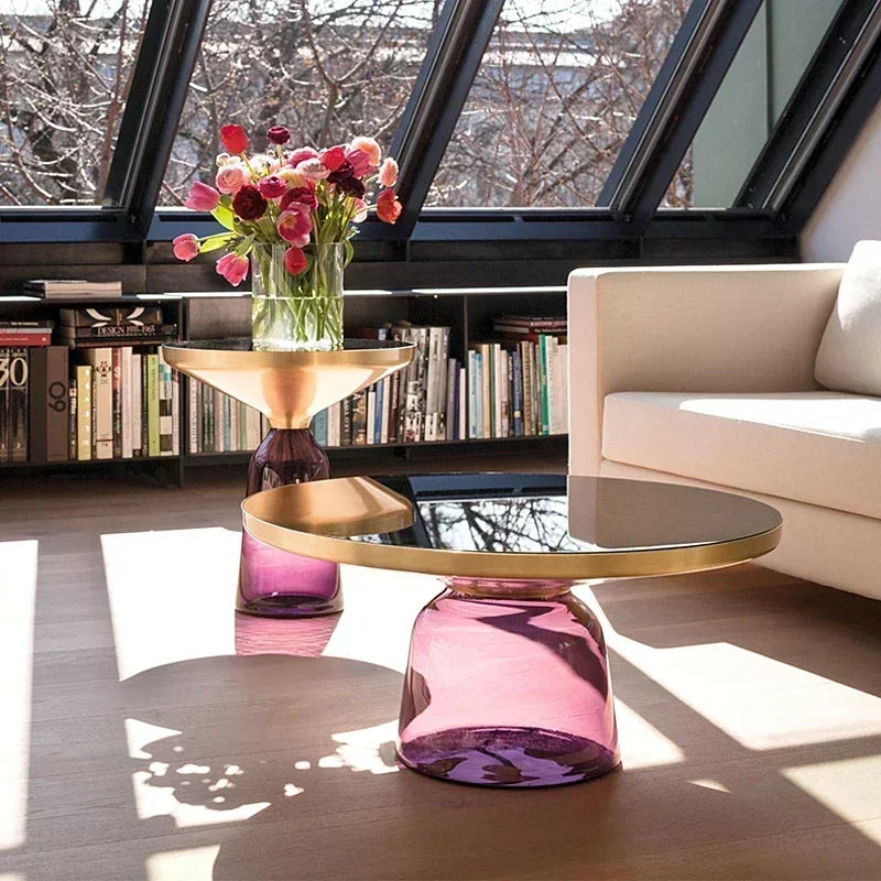 Nordic Creative Glass Round Coffee Table Combination Living Room Reception Side Table Transparent Light Luxury Coffee Tables - Kimlud