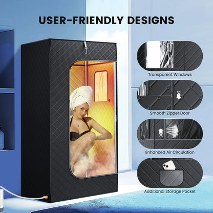 Full Body Home Steam Sauna Set 2.6L Large Steam Pot One Person Sauna Spa with Time Temperature Remote Control Detox Therapy
