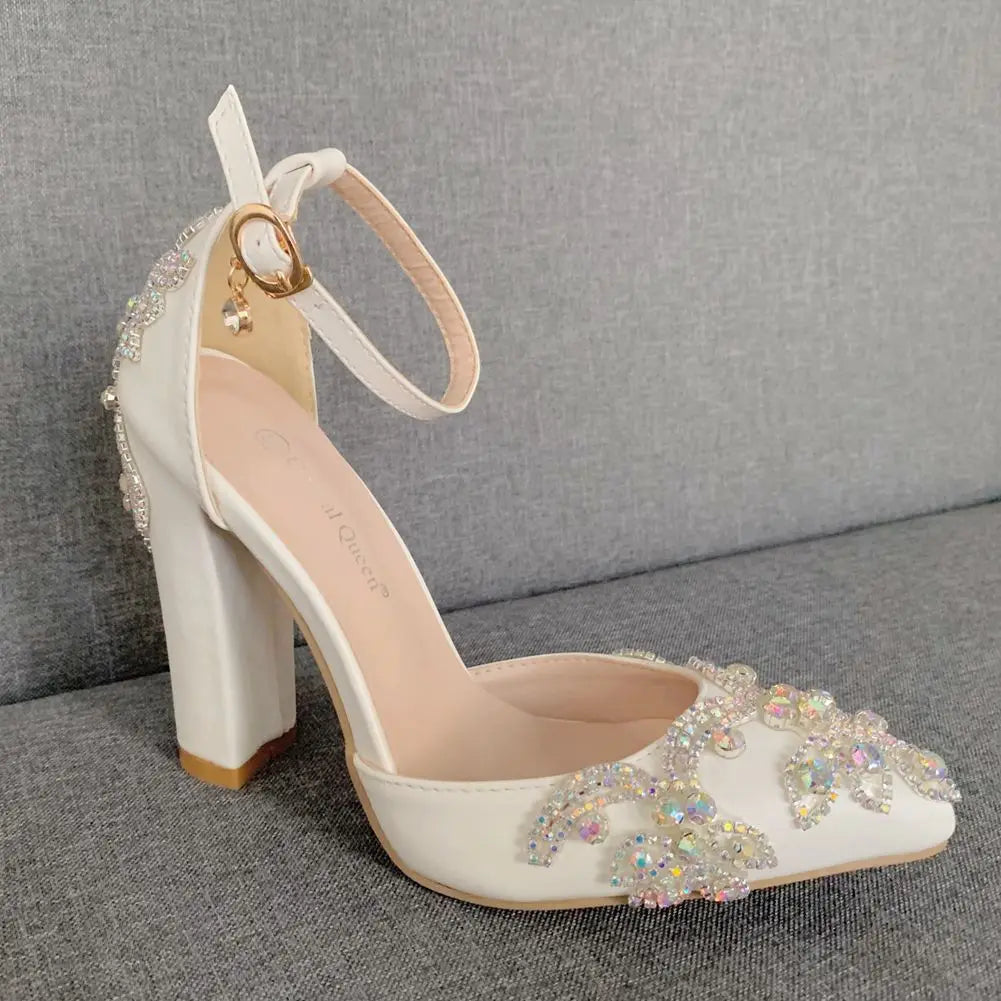 Summer Brand Women Sandals Party Flower Rhinestone Cover Heel 10.5 CM Square Heel Lady Wedding Hot Sale Lovely Women Shoe - Kimlud