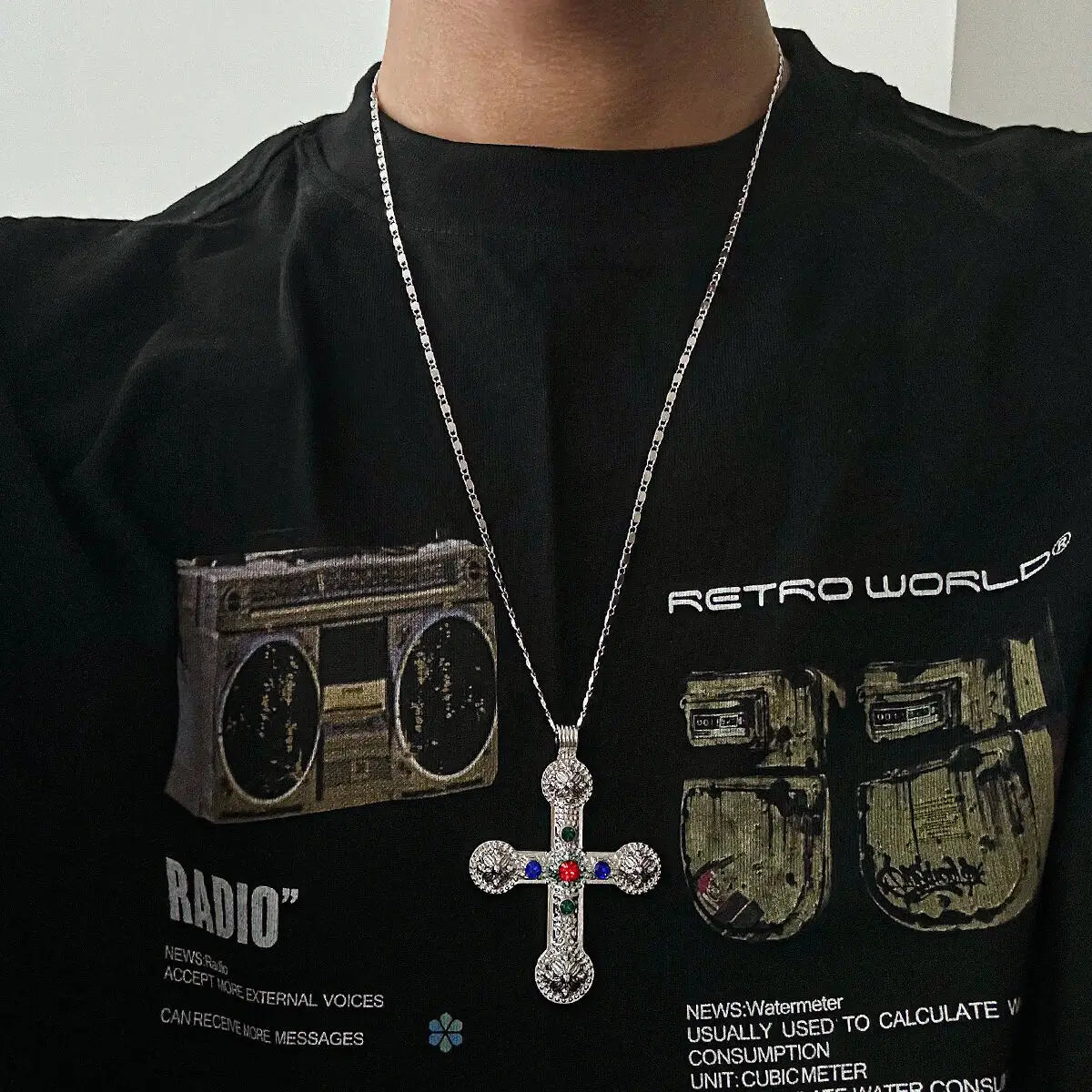 Ingemark 3 Styles Creative Big Imitation Pearl Beads Chain Necklace for Men Hip Hop Jesus Cross Pendant Choker Male Jewelry Gift