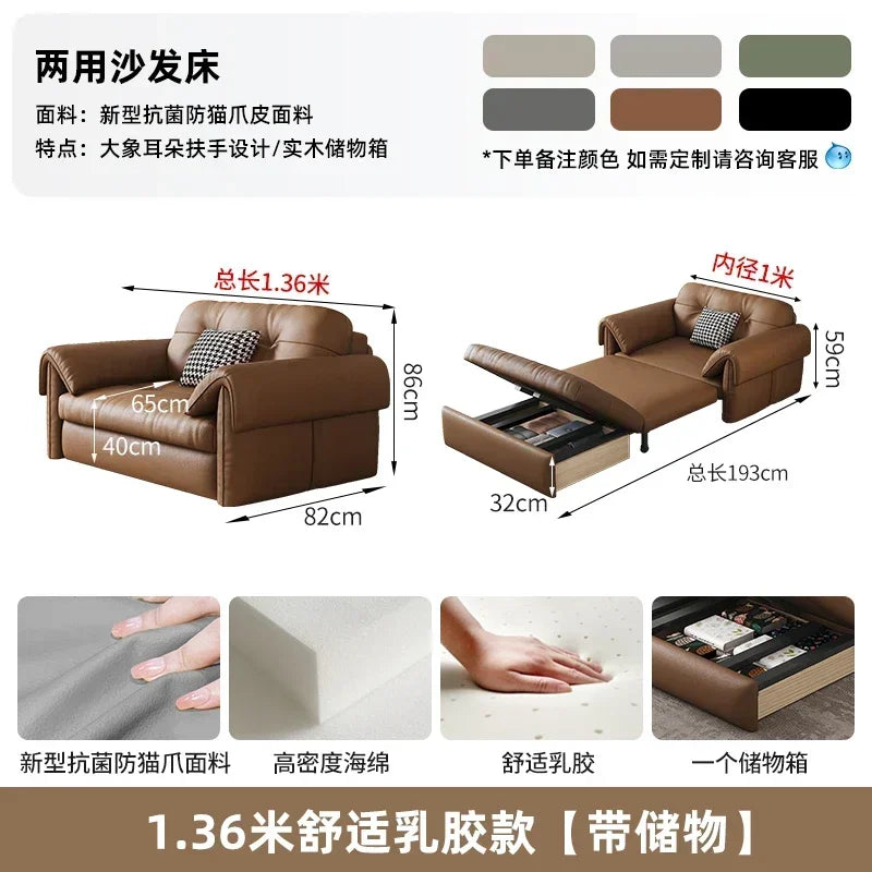 European Living Room Sofa Bed Brown Faux Leather Italian Modern Sleeper Double Couch Chaise Lounge Small Divano Letto...