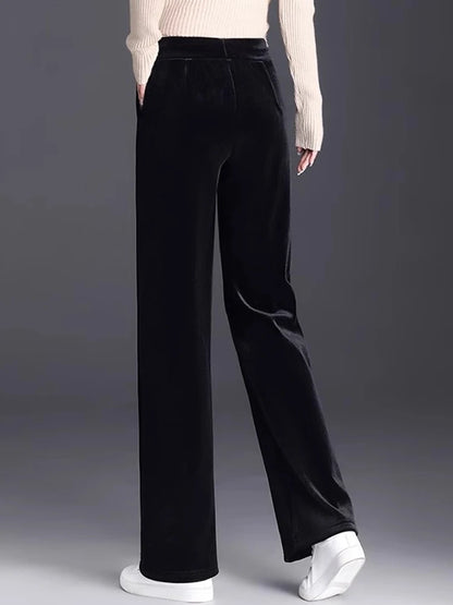 Golden Velvet Wide Legged Pants 2024 Spring and Autumn High Waist Hanging Good Casual Pants Blue Loose Straight Women's Pants6XL