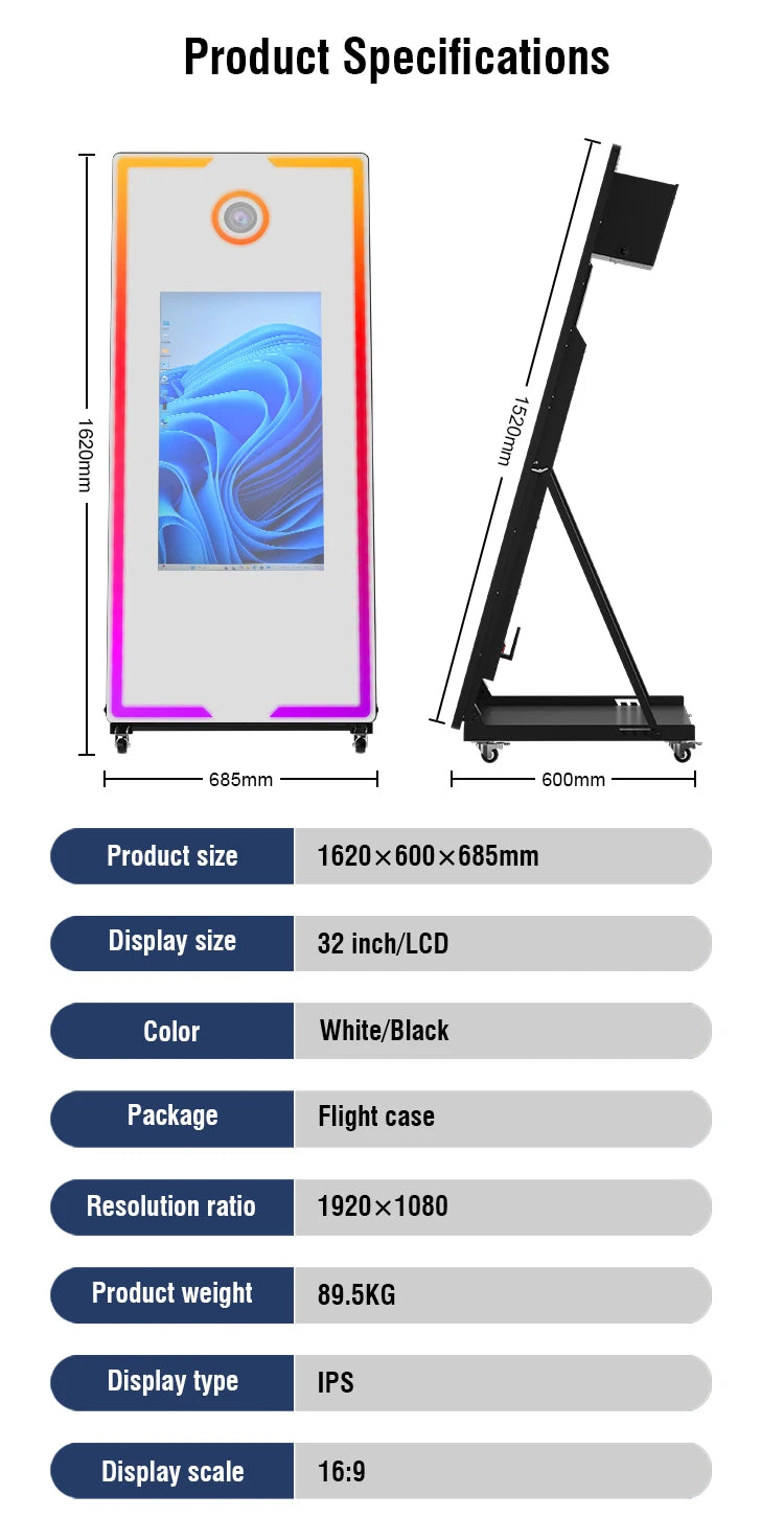 with RGB Touch Screen DSLR Photobooth Portable 32 inch 65 inch Mirror magic Selfie Photo Booth Machine For Wedding Party...