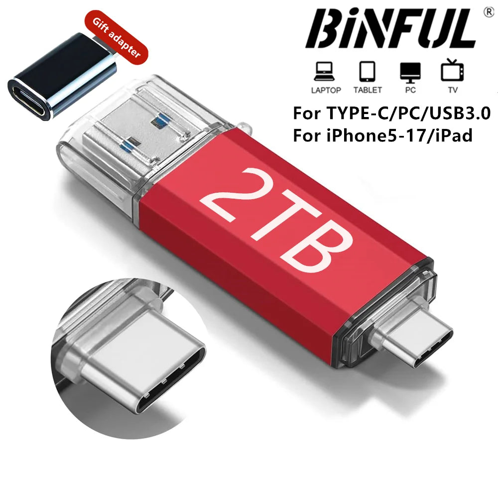 2TB OTG USB Flash Drive USB 3.0 Type C For iPhone ipad 1TB 512GB 256G Pendrive Samsung Huawei Xiaomi Android Laptop Memory Stick - Kimlud