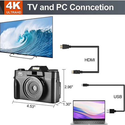 4K Digital Camera for Photography 48MP WiFi Auto Focus Livestream Video Camera 16X Digital Zoom YouTube Vlog Camera Flip...