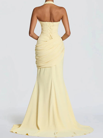 Women's Sleeveless Patchwork Maxi Dress Summer Halter Backless Party Dress Elegant Bandage Style Solid Color Holiday...