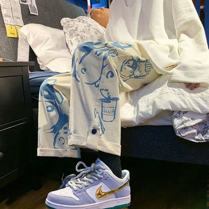 Designer Baggy Sweatpants Male Streetwear Tie-dye Wide Leg Oversize Pants Y2k Casual Sport Straight Trousers Basketball Man New