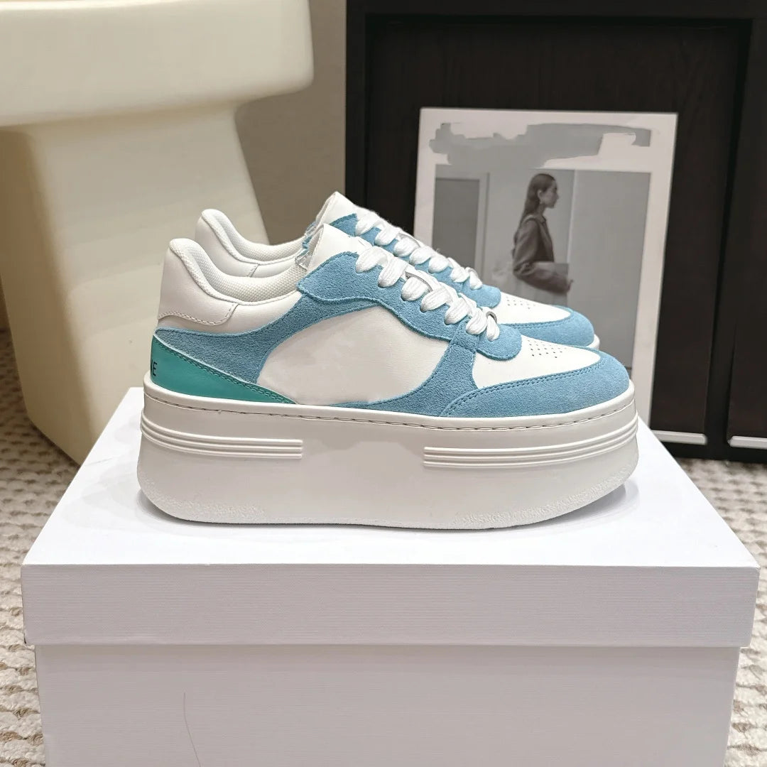 2026 Women Platform Sneakers Genuine Leather Suede Casual Shoes Low Top Lace Up Chunky Sole Fashion Streetwear Trainers Shoes
