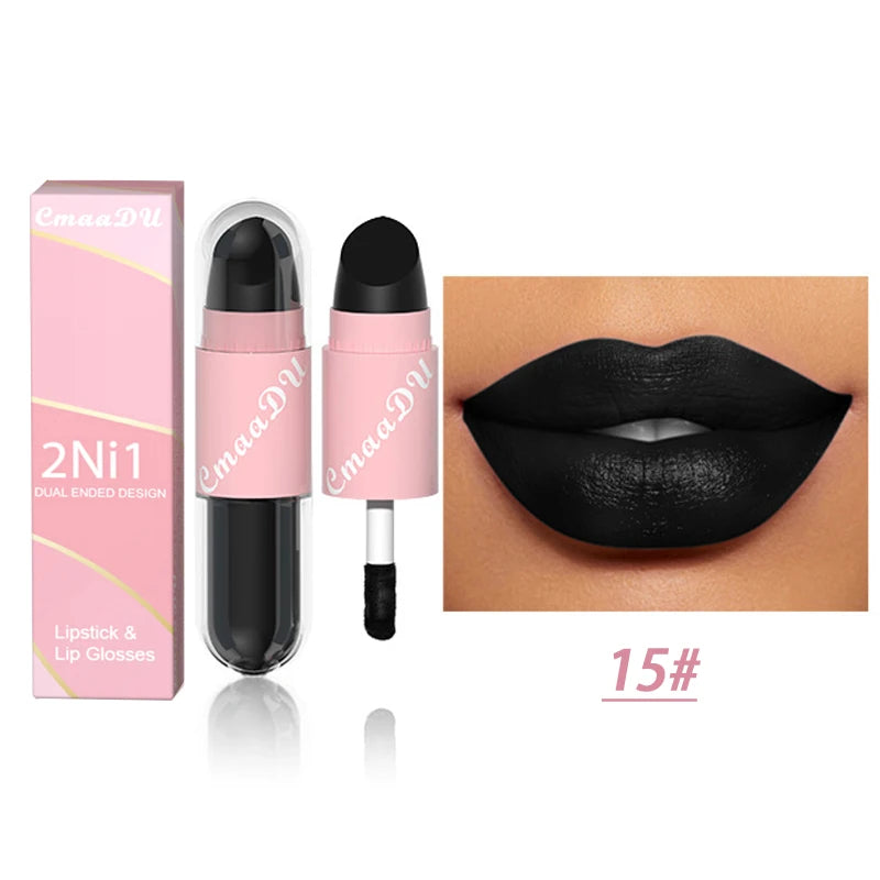 18Color 2 in 1 Sexy Red Brown Matte Liquid Lipstick Double Head Purple Lip Gloss Moisturizer Lasting Waterproof Lip...