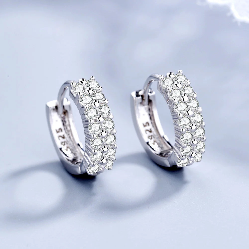 JewelryTop store 925 Sterling silver needle Earrings Fashion High Quality Jewelry Double Row Crystal Zircon Round Stud - Kimlud
